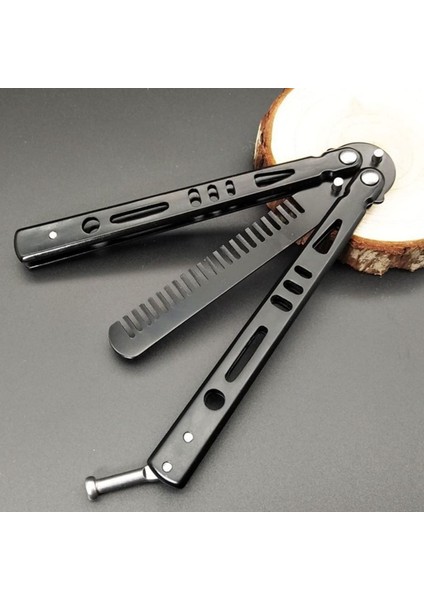 BUFFER® Siyah Katlanabilir Paslanmaz Çelik Kelebek Bıçak Tarak Sakal Bıyık Fırçası Profesyonel Saç Kesimi İçin Tarak modelleri