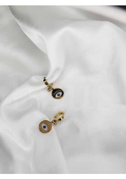 - Göz Detaylı Nazar Boncuklu Çelik Küpe