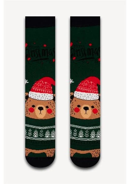 Noel Ayıcık Renkli Havlu Çorap