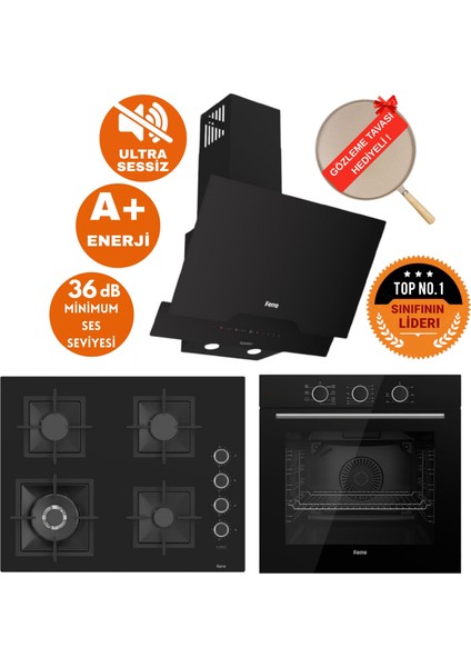 Fryart&silentart Zıfo Sessiz Yeni Seri Siyah Ankastre Set (D063-SA + QXE62CS + SC405-WFA Wok)