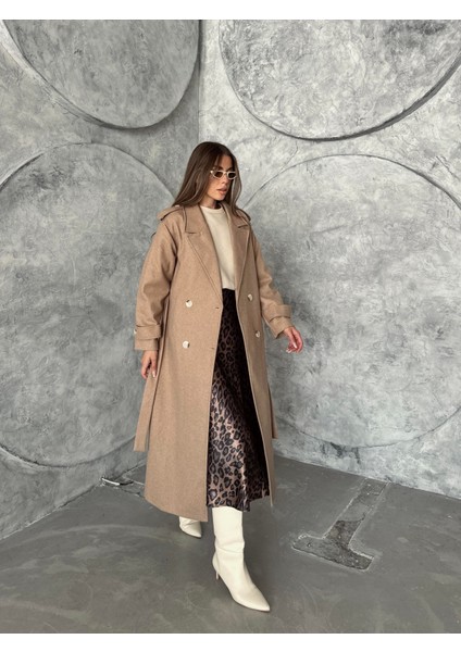 Apoletli Premium Kaşe Kaban Vizon