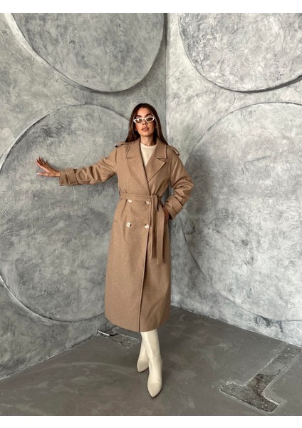 Apoletli Premium Kaşe Kaban Vizon