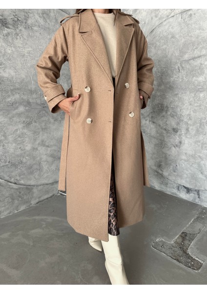 Apoletli Premium Kaşe Kaban Vizon