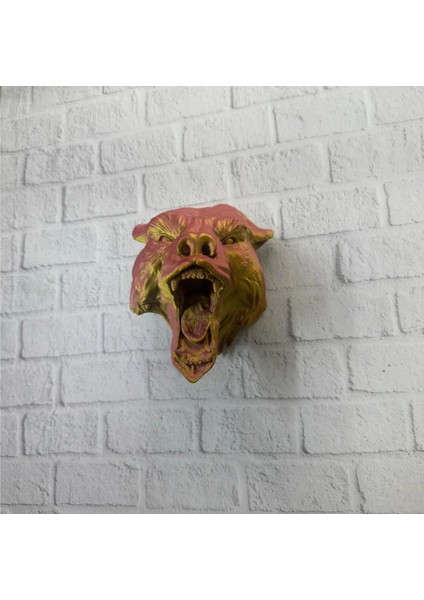 Dekoratif Asılabilir Jaguar Başı 3D Duvar Heykeli Gold Red 20X16 cm