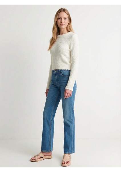 Kadın Peluş Kazak Ekru