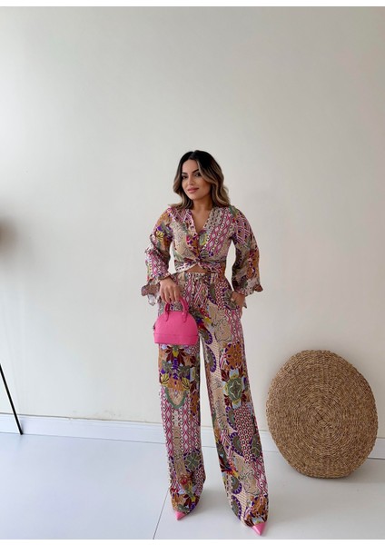 Ispanyol Kol Desenli Saten Takım Pembe fiyatları