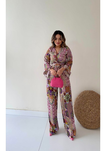 Ispanyol Kol Desenli Saten Takım Pembe fırsatları