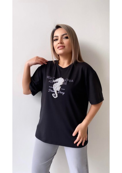 Inci Işlemeli Adven Ture Tişört Siyah indirimleri