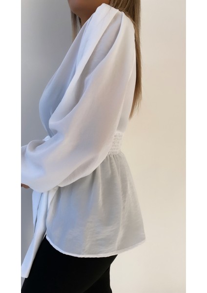 Kuşaklı Kruvaze Bluz Ekru