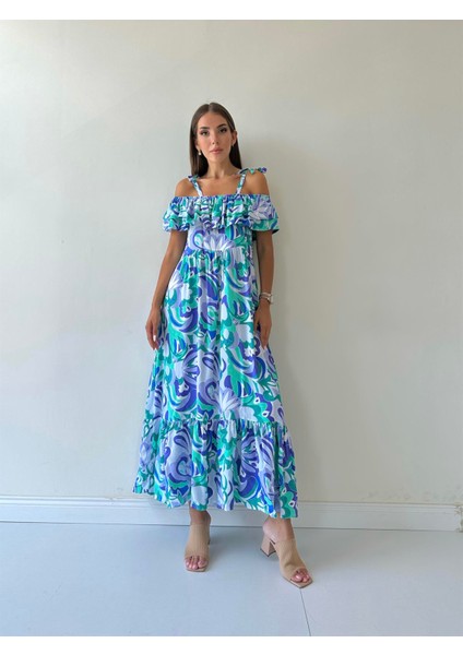 Madonna Gizli Askı Uzun Viskon Elbise Mor modelleri