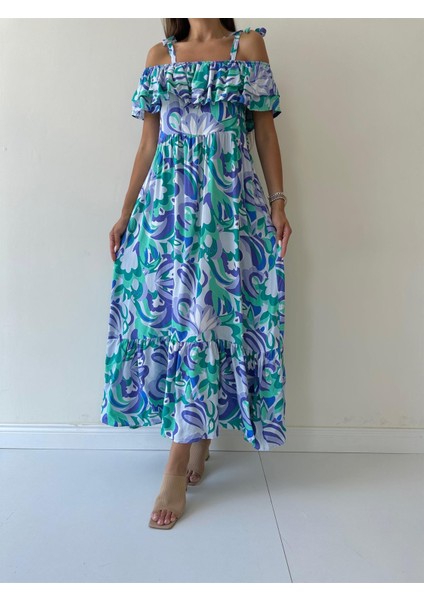 Madonna Gizli Askı Uzun Viskon Elbise Mor