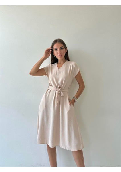 Kuşaklı Ayrobin Keten Elbise Taş fiyatları