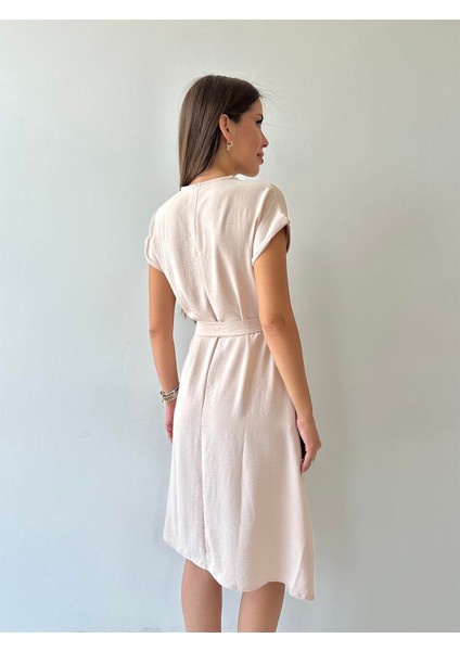 Kuşaklı Ayrobin Keten Elbise Taş indirimleri