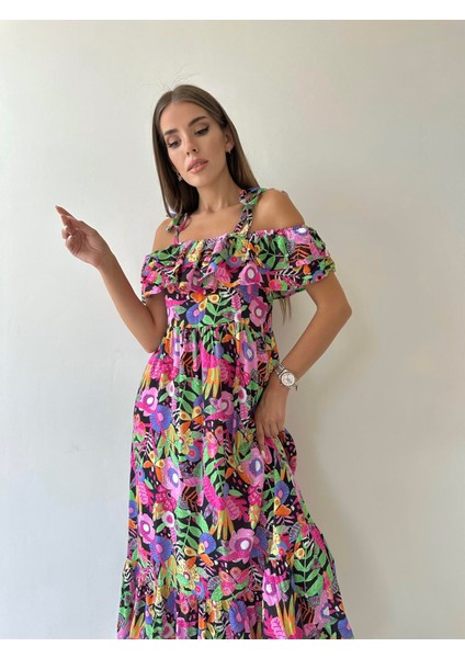 Madonna Gizli Askı Uzun Viskon Elbise Pembe modelleri