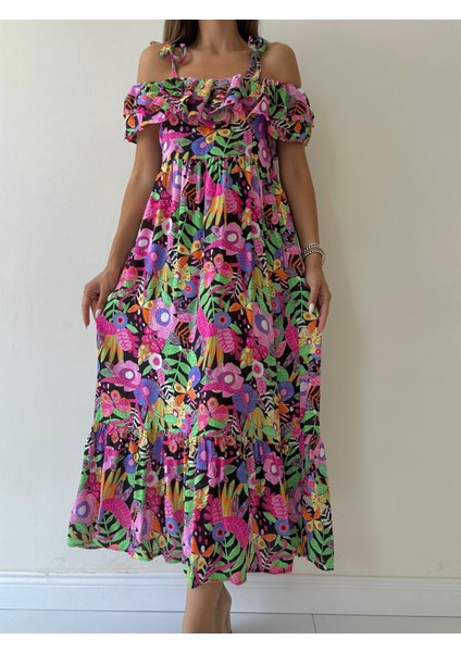 Madonna Gizli Askı Uzun Viskon Elbise Pembe indirimleri