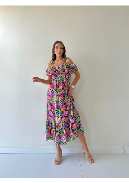 Madonna Gizli Askı Uzun Viskon Elbise Pembe