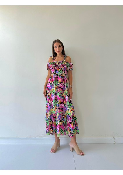 Madonna Gizli Askı Uzun Viskon Elbise Pembe