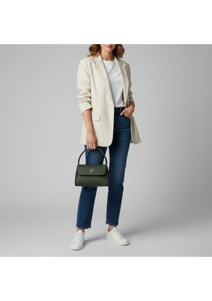 Mini Kadın Çantası | Yonca Metal Detaylı Kapaklı Model | El, Omuz ve Çapraz Askılı Çok Fonksiyonlu