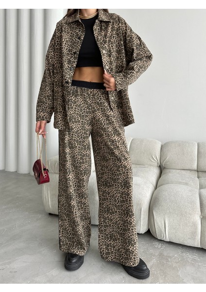 Biyeli Gabardin Leopar Takım Kahverengi fiyatları