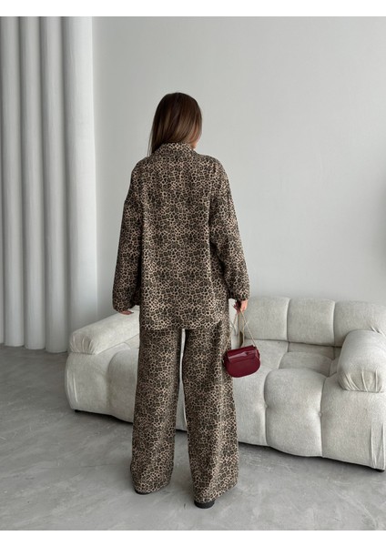 Biyeli Gabardin Leopar Takım Kahverengi indirimleri