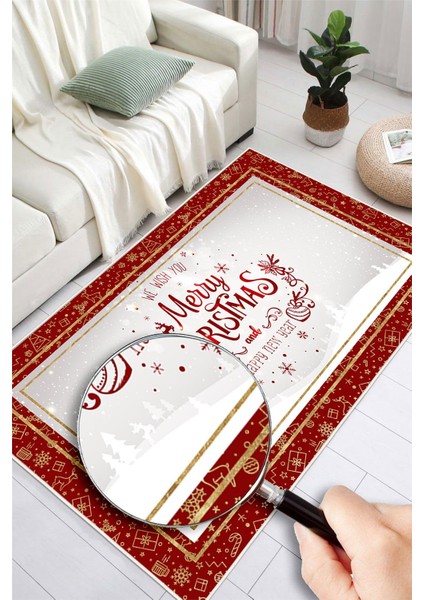 Dijital Baskılı Kaymaz Tabanlı Yıkanabilir Kırmızı Merry Christmas Halısı modelleri