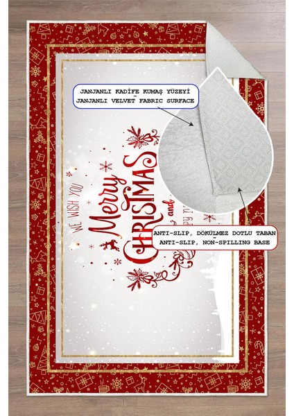 Dijital Baskılı Kaymaz Tabanlı Yıkanabilir Kırmızı Merry Christmas Halısı fırsatları