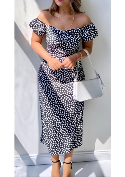 Geometrik Desen Midi Elbise Siyah fiyatları