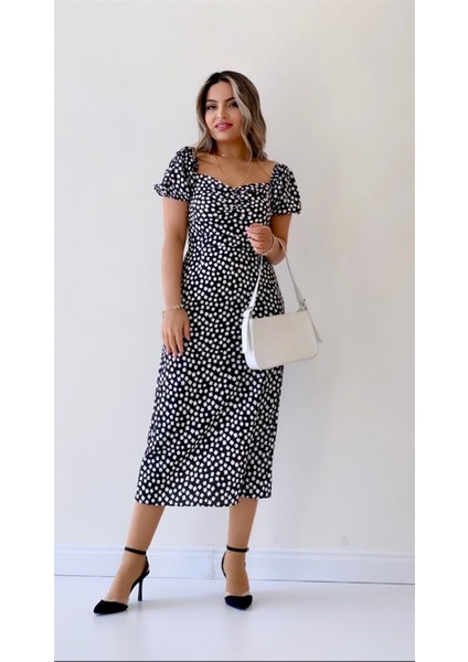 Geometrik Desen Midi Elbise Siyah modelleri