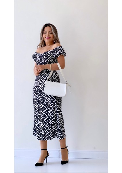 Geometrik Desen Midi Elbise Siyah fırsatları