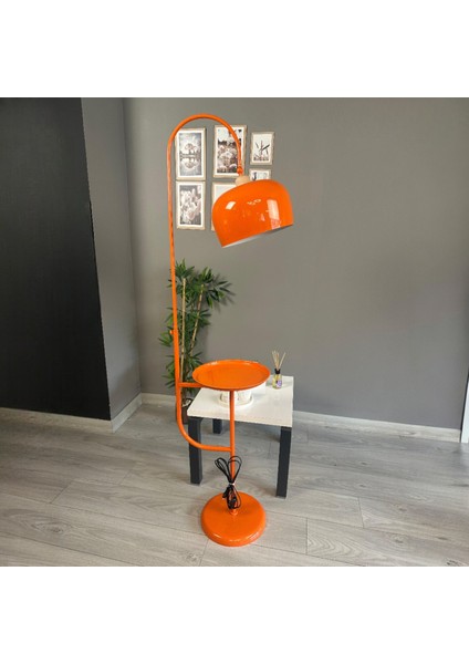 Çember Turuncu Lambader Hareketli Başlık Sehpalı Modern Dekoratif Oturma Odası Çalışma Odası Zemin