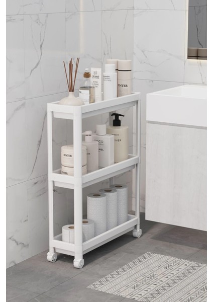 Tekerlekli 3 Katlı Çok Amaçlı Raf Ünitesi - Banyo Mutfak Düzenleyici Organizer Raf