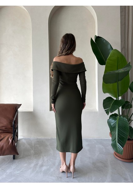 Düşük Yaka Fermuarlı Triko Bluz Haki indirimleri