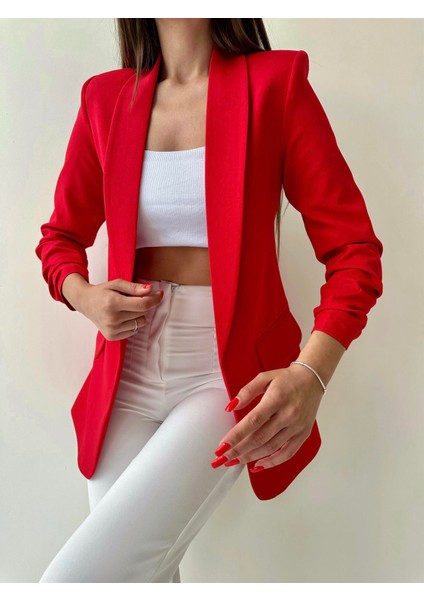 Kolu Büzgülü Blazer Ceket Kırmızı