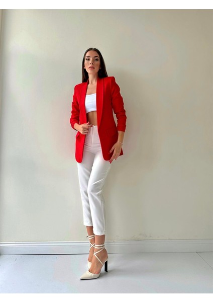 Kolu Büzgülü Blazer Ceket Kırmızı fırsatları