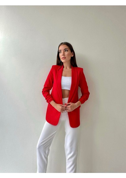 Kolu Büzgülü Blazer Ceket Kırmızı