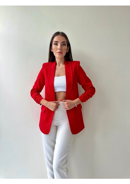 Kolu Büzgülü Blazer Ceket Kırmızı