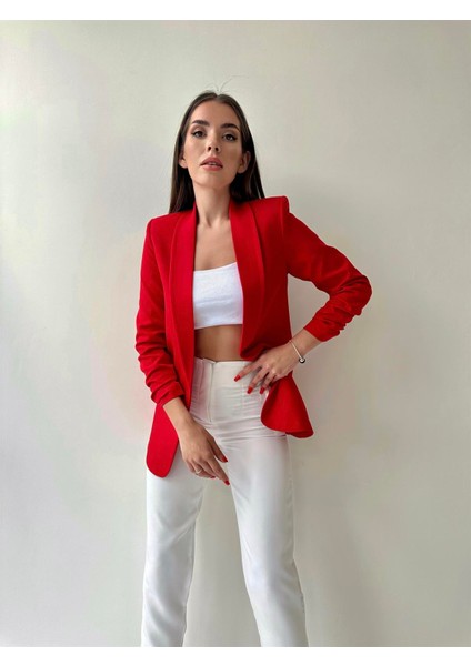 Kolu Büzgülü Blazer Ceket Kırmızı
