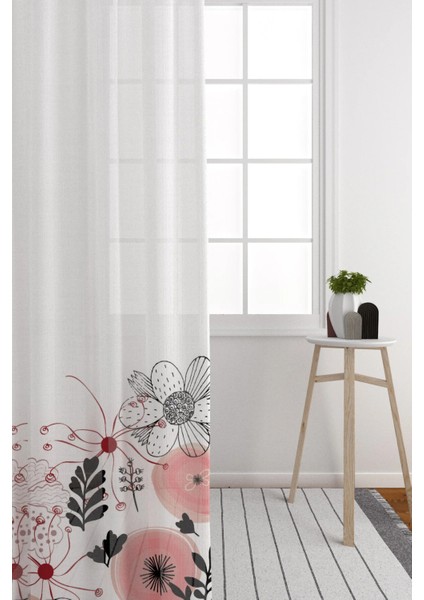 Tül Perde Beyaz Zemin Renkli Çiçekler ve Bitkiler Salon & Oturma Odası Tül Perde Seyrek Pile (1x2) modelleri