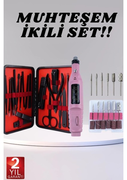 Elektrikli Manikür Pedikür Seti Ikili Set 17 Parça Tırnak Bakımı Nasır Temizleme Tırnak Şekillendirme