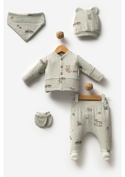 %100 Organik Pamuk Sürücü Ayı 5 Parça Hastane Çıkış Seti