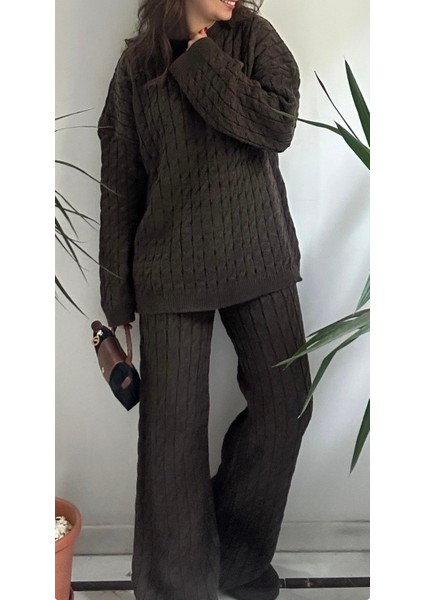 Kadın Kahverengi Triko Takım