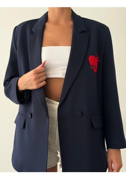 Kalp Nakışlı Ceket Lacivert