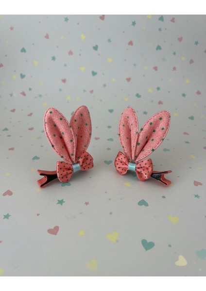 Puantiye Detaylı Tavşan Kulak Saç Tokası 2'li