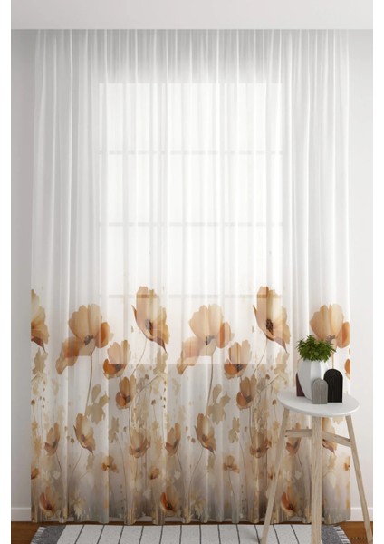 Tül Perde Bahar Çiçekleri Doğa Desenli Salon & Oturma Odası Tül Perde Seyrek Pile (1x2) fiyatları
