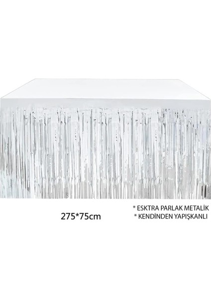 Gümüş Metalize Masa Eteği 275X75 cm – Kendinden Yapışkanlı