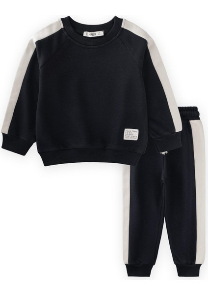 Garnili Sweatshirt Takım 2-8 Yaş Siyah