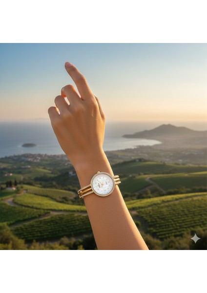 D960.120 Kadın Kol Saati | 34 mm Taşlı Gold Kasa, Sedef Kadran, Zarif Tasarım fiyatları