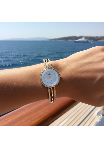 D960.120 Kadın Kol Saati | 34 mm Taşlı Gold Kasa, Sedef Kadran, Zarif Tasarım modelleri