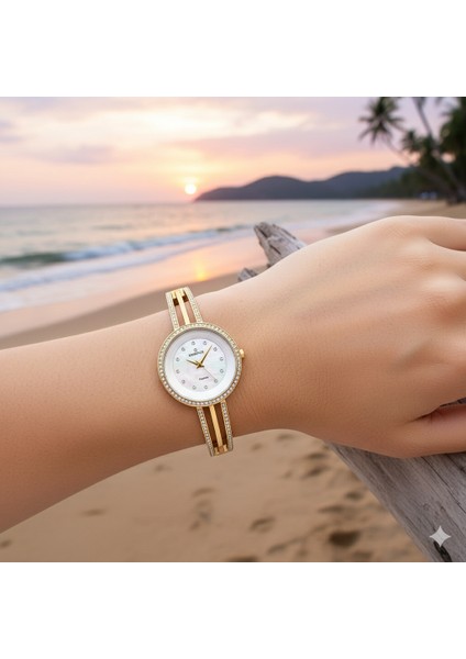 D960.120 Kadın Kol Saati | 34 mm Taşlı Gold Kasa, Sedef Kadran, Zarif Tasarım fırsatları