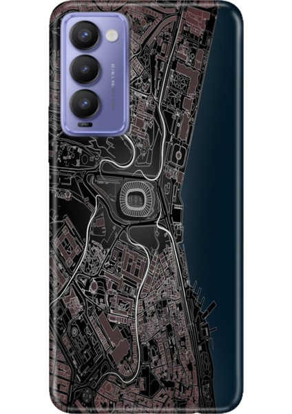 Tecno Camon 18 Kılıf Desenli Baskılı Tpu Rubber Kapak Siyah Beyaz Stadyum